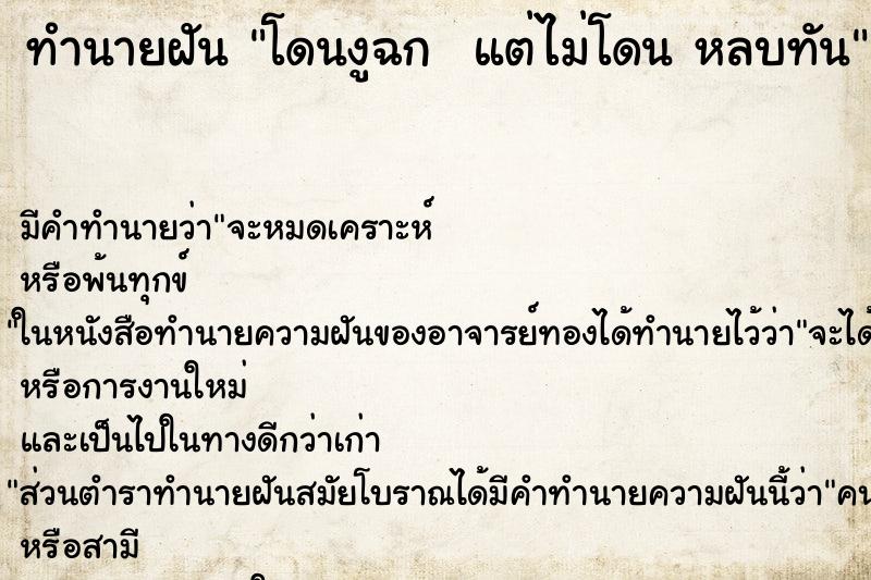 ทำนายฝัน โดนงูฉก  แต่ไม่โดน หลบทัน